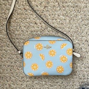 Coach Light Blue Crossbody with Orange Citrus Print
